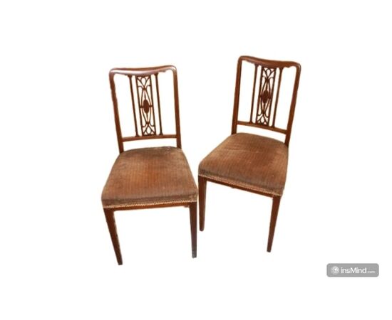 Set of 4 Victorian mahogany wood chairs with inlay threading