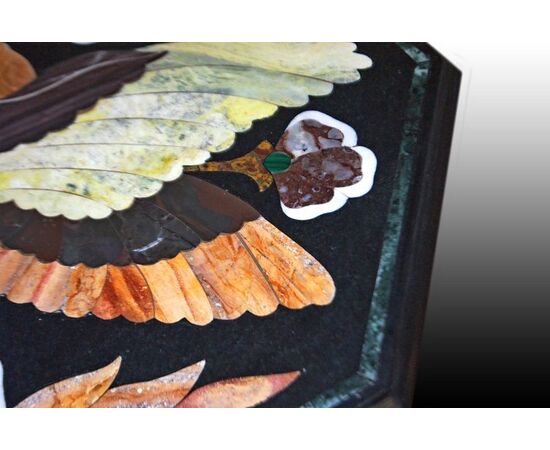 Italian octagonal marble coffee table with rich inlay of semi-precious hard stones