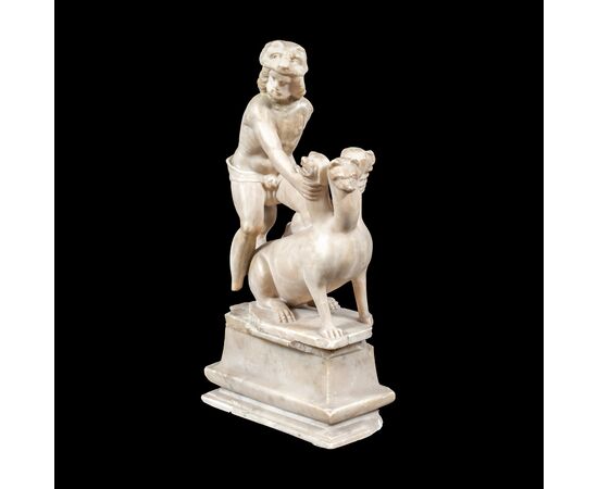 Alabaster sculpture - Hercules and Cerberus. Rome, 17th century.