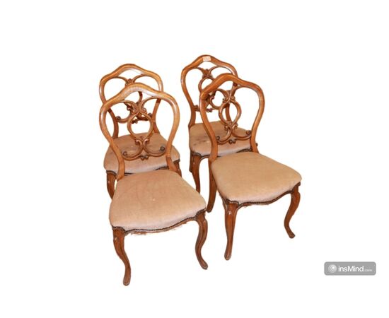 Set of 4 French Louis Philippe style chairs from the 1800s in walnut wood
