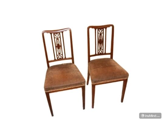Set of 4 Victorian mahogany wood chairs with inlay threading