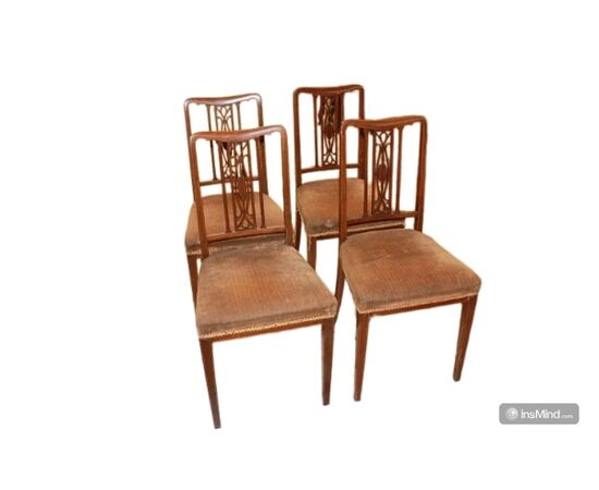 Set of 4 Victorian mahogany wood chairs with inlay threading