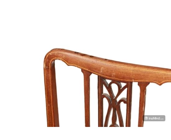 Set of 4 Victorian mahogany wood chairs with inlay threading