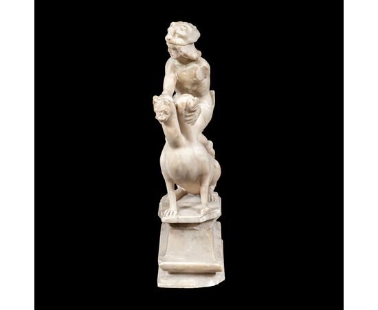 Alabaster sculpture - Hercules and Cerberus. Rome, 17th century.