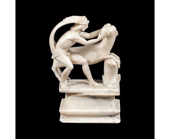 Alabaster sculpture - Hercules and the Cretan Bull. Rome, 17th century.