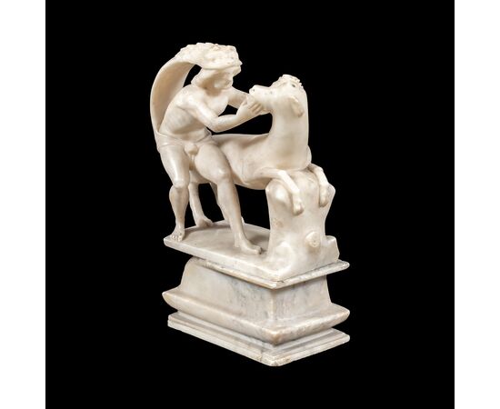 Alabaster sculpture - Hercules and the Cretan Bull. Rome, 17th century.