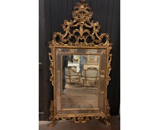 specc310 - mirror in gilded and carved wood, II half of the 19th century, size cm l 95 xh 277     