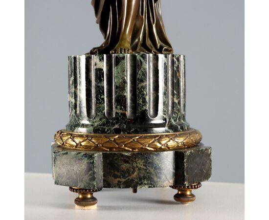 Coppia di Candelabri in Bronzo e Marmo Verde Alpi Francia Fine '800 Primi '900