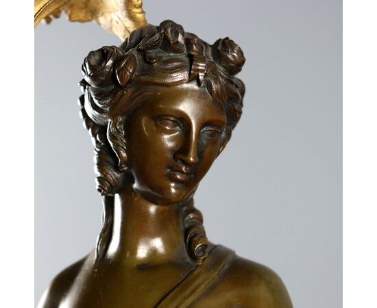 Coppia di Candelabri in Bronzo e Marmo Verde Alpi Francia Fine '800 Primi '900