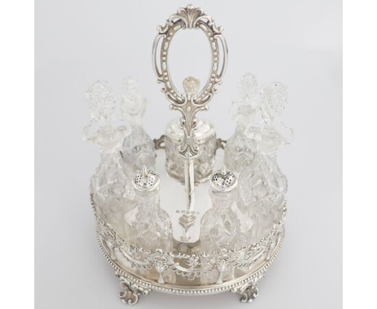 Queen Victoria sterling silver condiment stand, Walker Knowles & Co., Sheffield, 1858