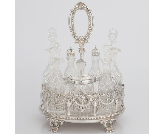 Queen Victoria sterling silver condiment stand, Walker Knowles & Co., Sheffield, 1858