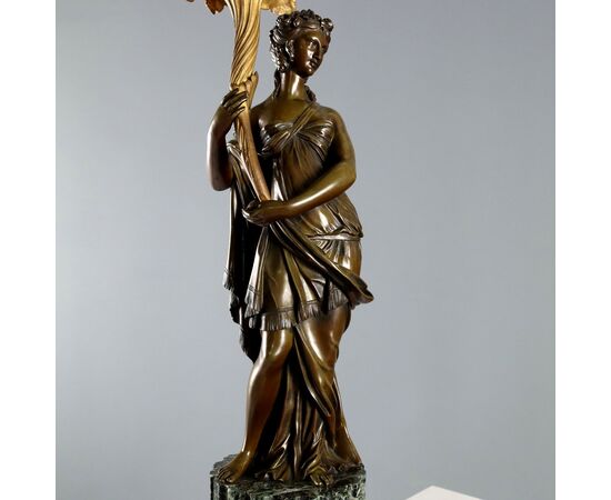Coppia di Candelabri in Bronzo e Marmo Verde Alpi Francia Fine '800 Primi '900