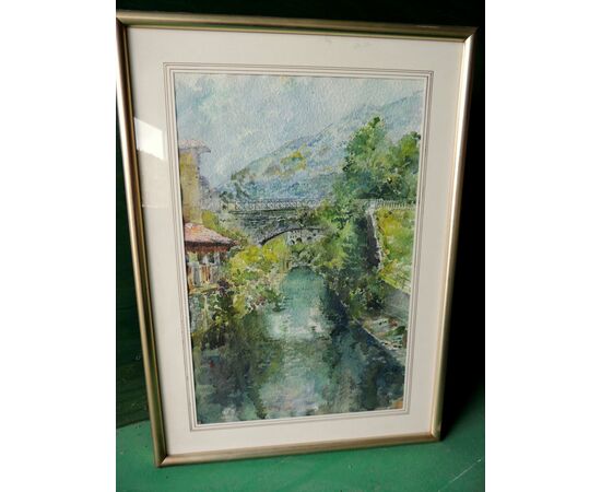 Watercolor with landscape 38 x 56 cm     