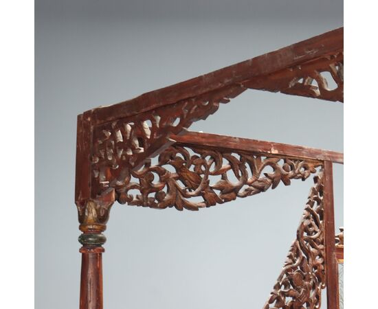Letto a Baldacchino in Legno Esotico India Inizio XX Secolo