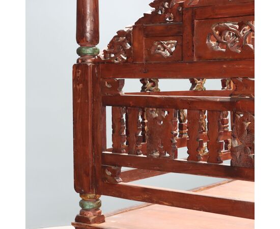 Letto a Baldacchino in Legno Esotico India Inizio XX Secolo