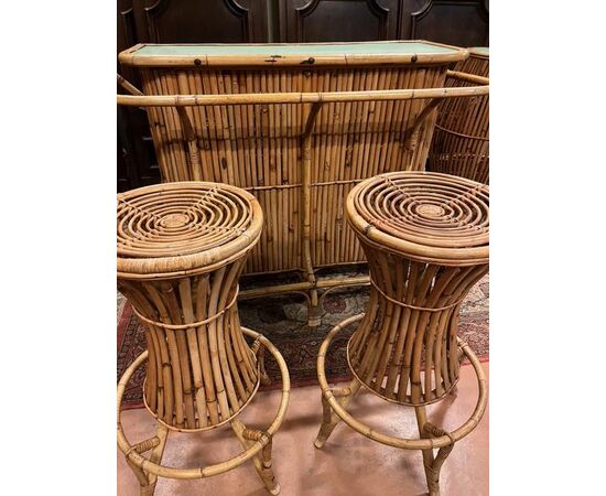 PANC168 - Bamboo bar attributed to Bonacina, 1950s-1970s, counter cm L 150 x H 105