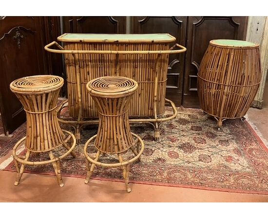 PANC168 - Bamboo bar attributed to Bonacina, 1950s-1970s, counter cm L 150 x H 105