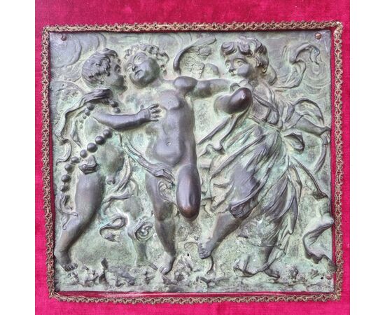 Coppia di altorilievi in bronzo neoclassici 1780 gioco di putti