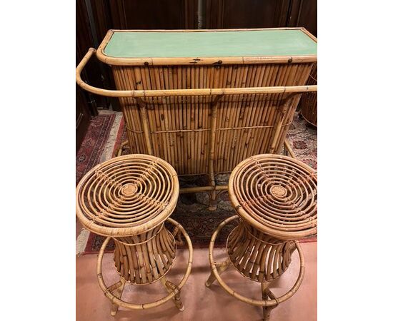PANC168 - Bamboo bar attributed to Bonacina, 1950s-1970s, counter cm L 150 x H 105