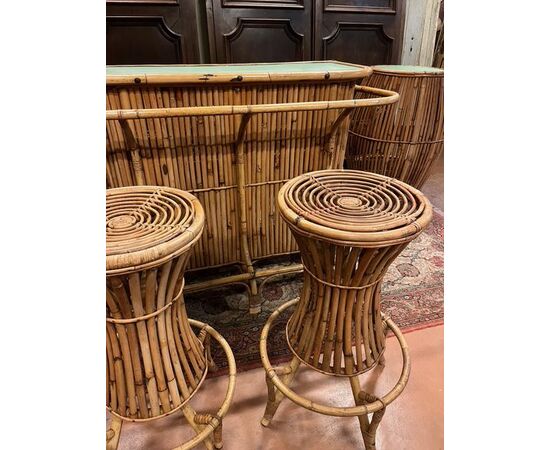 PANC168 - Bamboo bar attributed to Bonacina, 1950s-1970s, counter cm L 150 x H 105