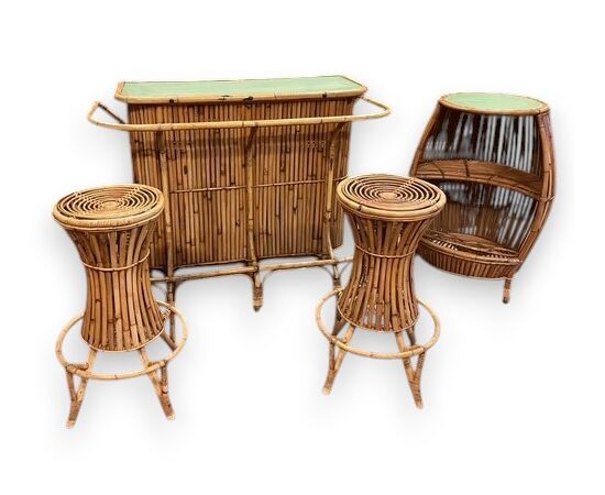 PANC168 - Bamboo bar attributed to Bonacina, 1950s-1970s, counter cm L 150 x H 105