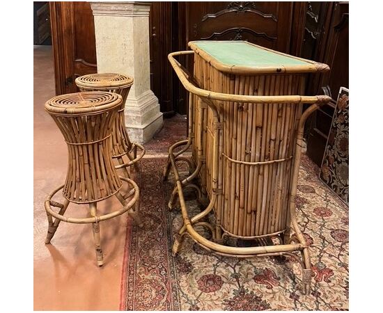 PANC168 - Bamboo bar attributed to Bonacina, 1950s-1970s, counter cm L 150 x H 105
