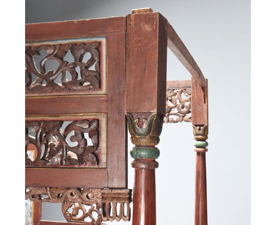Letto a Baldacchino in Legno Esotico India Inizio XX Secolo