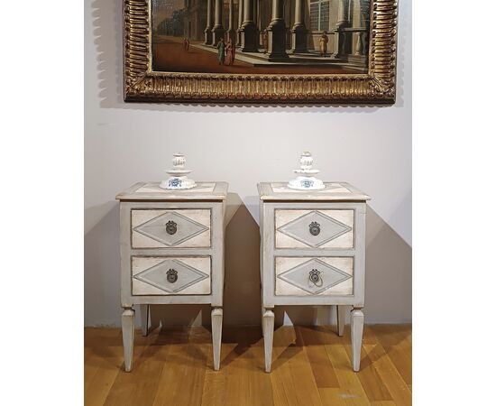 COPPIA DI COMODINI NEOCLASSICI DIPINTI INIZI XIX SECOLO