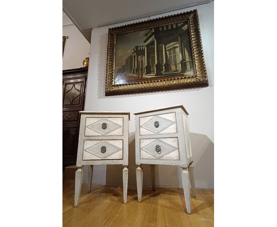 COPPIA DI COMODINI NEOCLASSICI DIPINTI INIZI XIX SECOLO