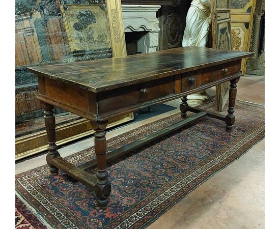 tav206 - walnut table with sliding drawers, 19th century, cm l 185 xh 78     