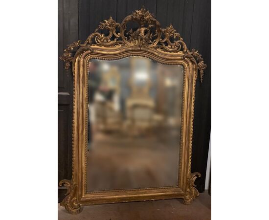 specc316 - gilded mirror with carved molding, 19th century, size cm l 120 xh 160     