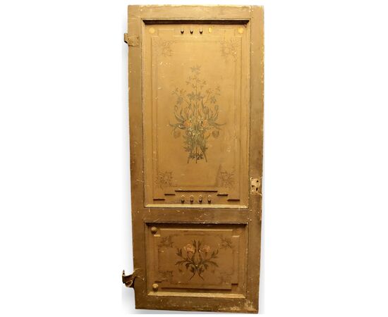 PTL549 - Liberty style lacquered wooden door with floral decorations, dimensions cm W 106 x H 248