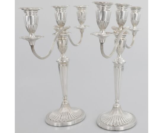 Pair of Queen Elizabeth II sterling silver candelabra, Roberts & Belk Ltd, Sheffield, 1973