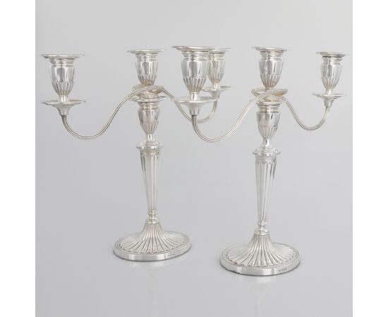 Pair of Queen Elizabeth II sterling silver candelabra, Roberts & Belk Ltd, Sheffield, 1973