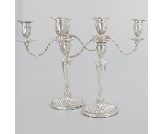Pair of Queen Elizabeth II sterling silver candelabra, Roberts & Belk Ltd, Sheffield, 1973