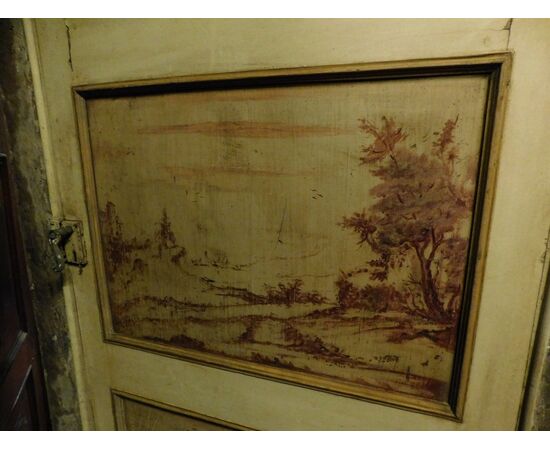 PTL452 - Lacquered and painted door with frame, late 18th century, opening dimensions cm W 110 x H 255