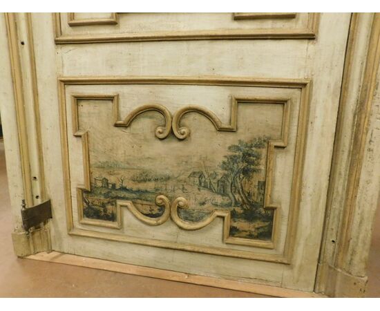 PTL452 - Lacquered and painted door with frame, late 18th century, opening dimensions cm W 110 x H 255