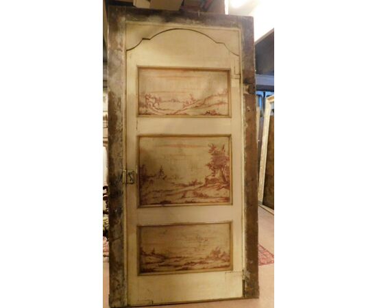 PTL452 - Lacquered and painted door with frame, late 18th century, opening dimensions cm W 110 x H 255