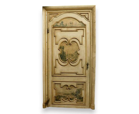 PTL452 - Porta laccata e dipinta, con telaio, epoca fine '700, misure luce cm L 110 x H 255