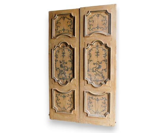 PTL425 - Porta a pannelli dipinti con molure barocche, epoca '700, misure cm L 144 x H 244