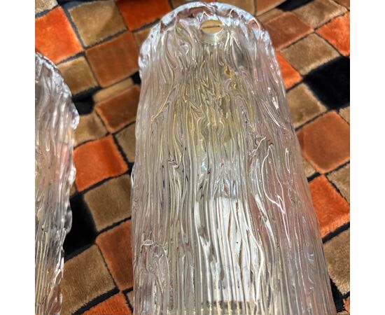 Pair of DESIGN wall lamps in Murano glass - VENINI, model "carteccia". 1960s. Size 42 cm.