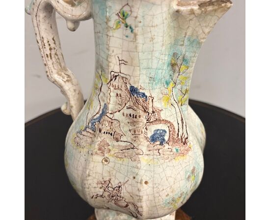 Antique majolica - ceramic Coffee pot – Pitcher 18th century Albissola painted. Height 33 cm