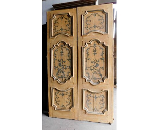 PTL425 - Porta a pannelli dipinti con molure barocche, epoca '700, misure cm L 144 x H 244