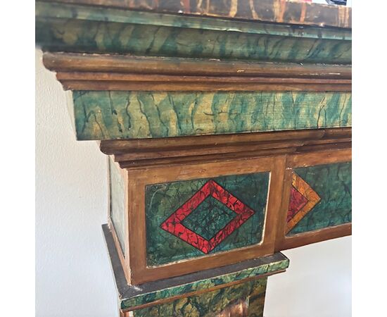 Antico splendido camino cornice Dipinto epoca XIX se . Mis L 148 x P 27 . H 130