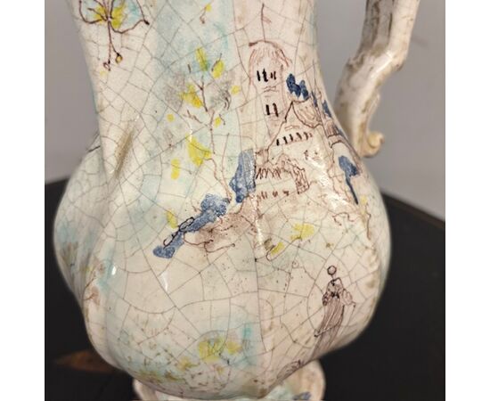 Antique majolica - ceramic Coffee pot – Pitcher 18th century Albissola painted. Height 33 cm