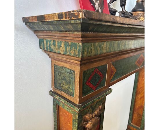 Antico splendido camino cornice Dipinto epoca XIX se . Mis L 148 x P 27 . H 130