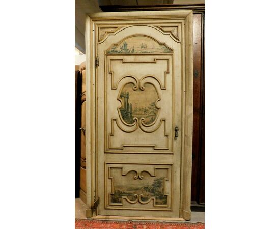 PTL452 - Porta laccata e dipinta, con telaio, epoca fine '700, misure luce cm L 110 x H 255
