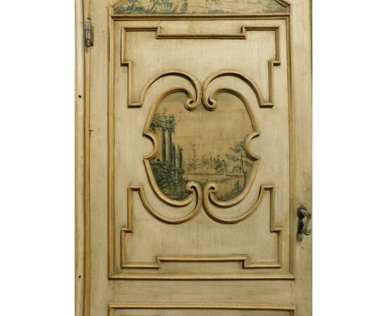 PTL452 - Porta laccata e dipinta, con telaio, epoca fine '700, misure luce cm L 110 x H 255