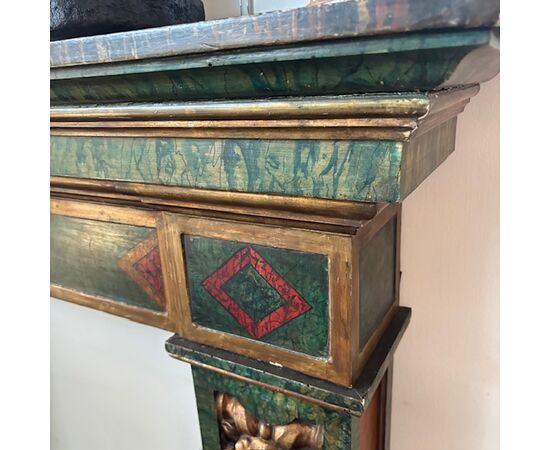 Antico splendido camino cornice Dipinto epoca XIX se . Mis L 148 x P 27 . H 130