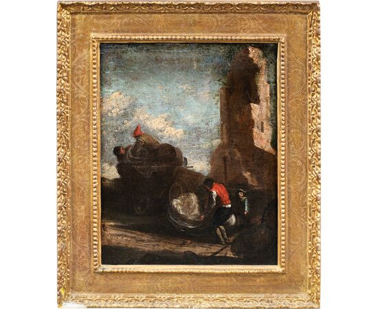 Pittore romano (XVIII sec.) - Paesaggio con viandanti.